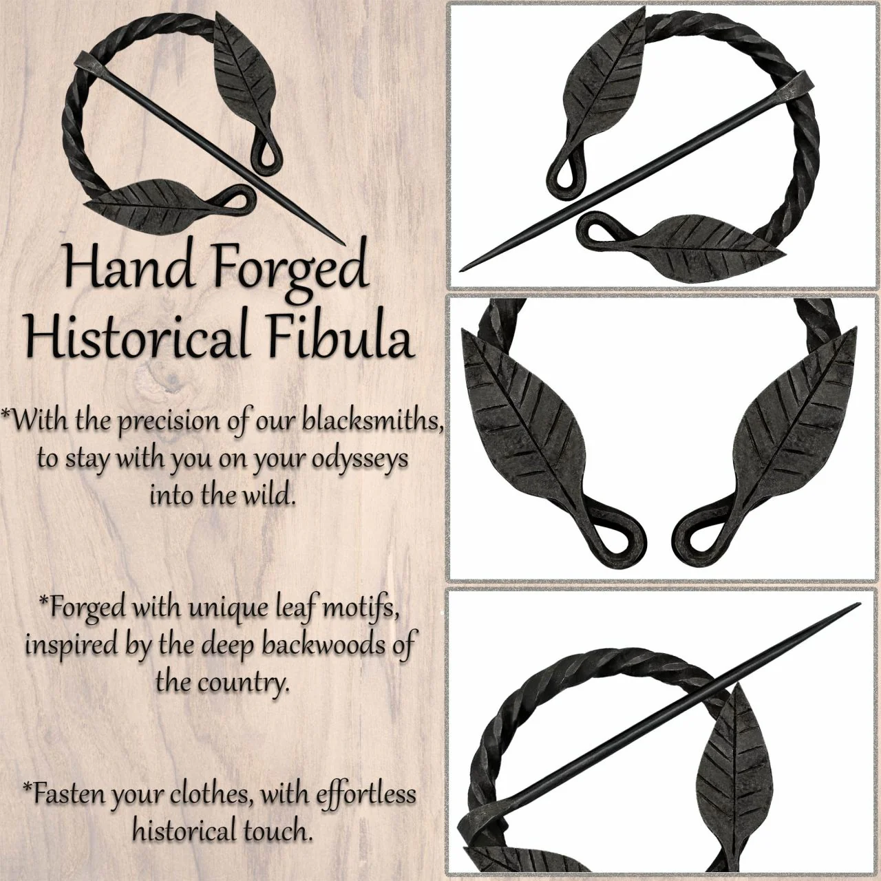 Alfiler de Capa Medieval de Hierro Forjado a Mano con Motivo de Hojas - Broche de Fíbula Estilo Vikingo - Image 15
