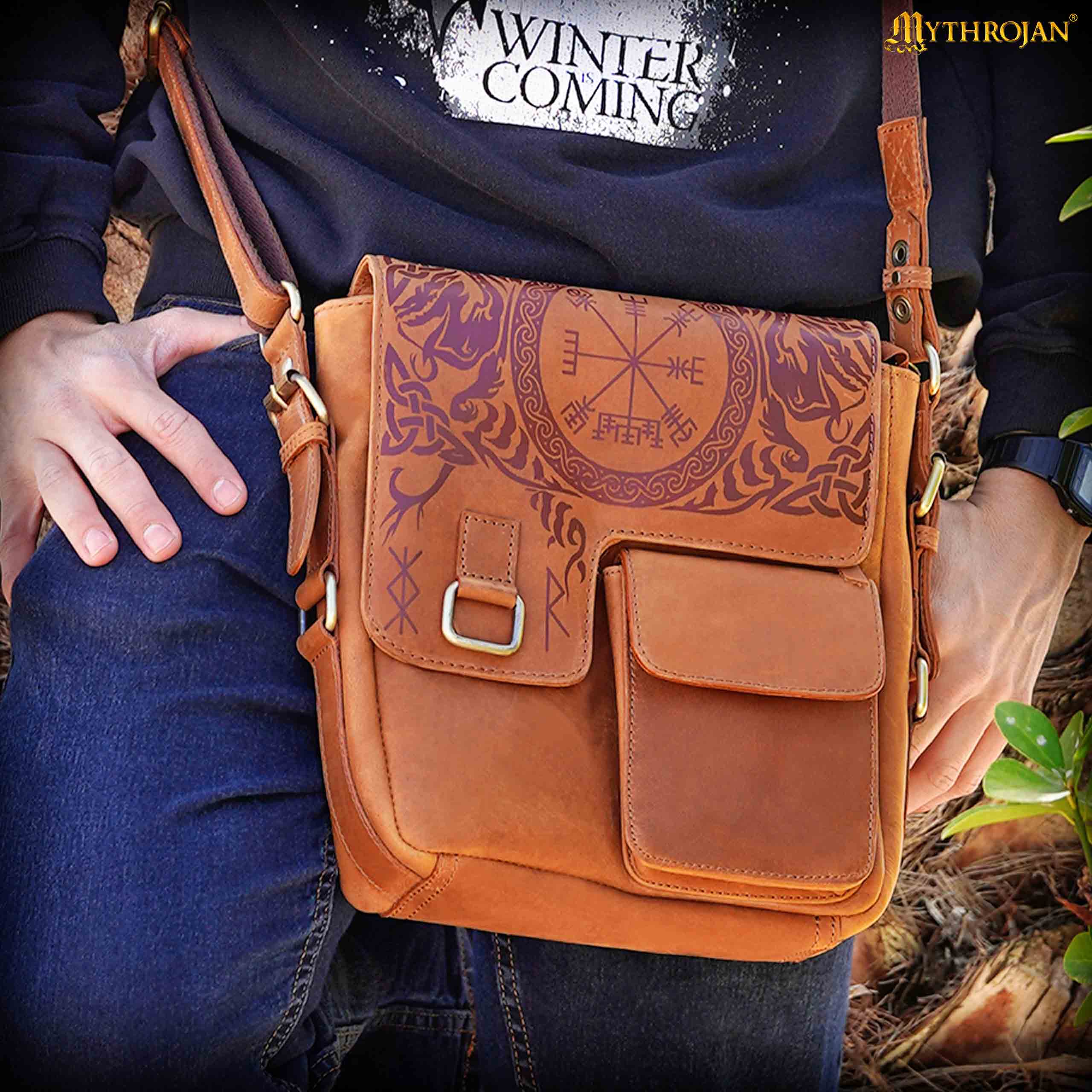 Bolso Mensajero Runa Nórdica - Cuero Auténtico - Image 12