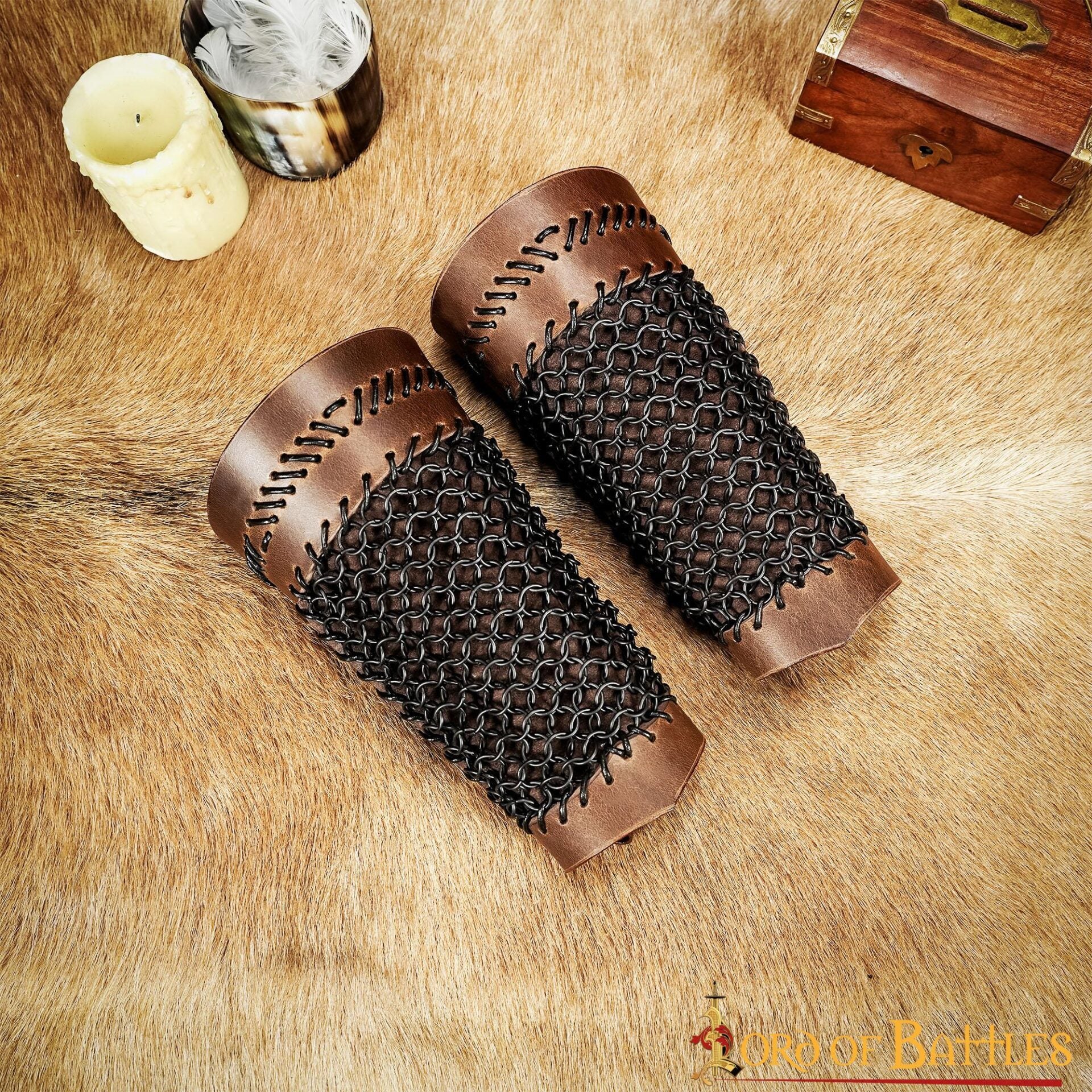 Brazales de Cuero Marrón y Cota de Malla - Guardabrazos Artesanales - Par de Brazaletes Protectores Medievales - Image 13