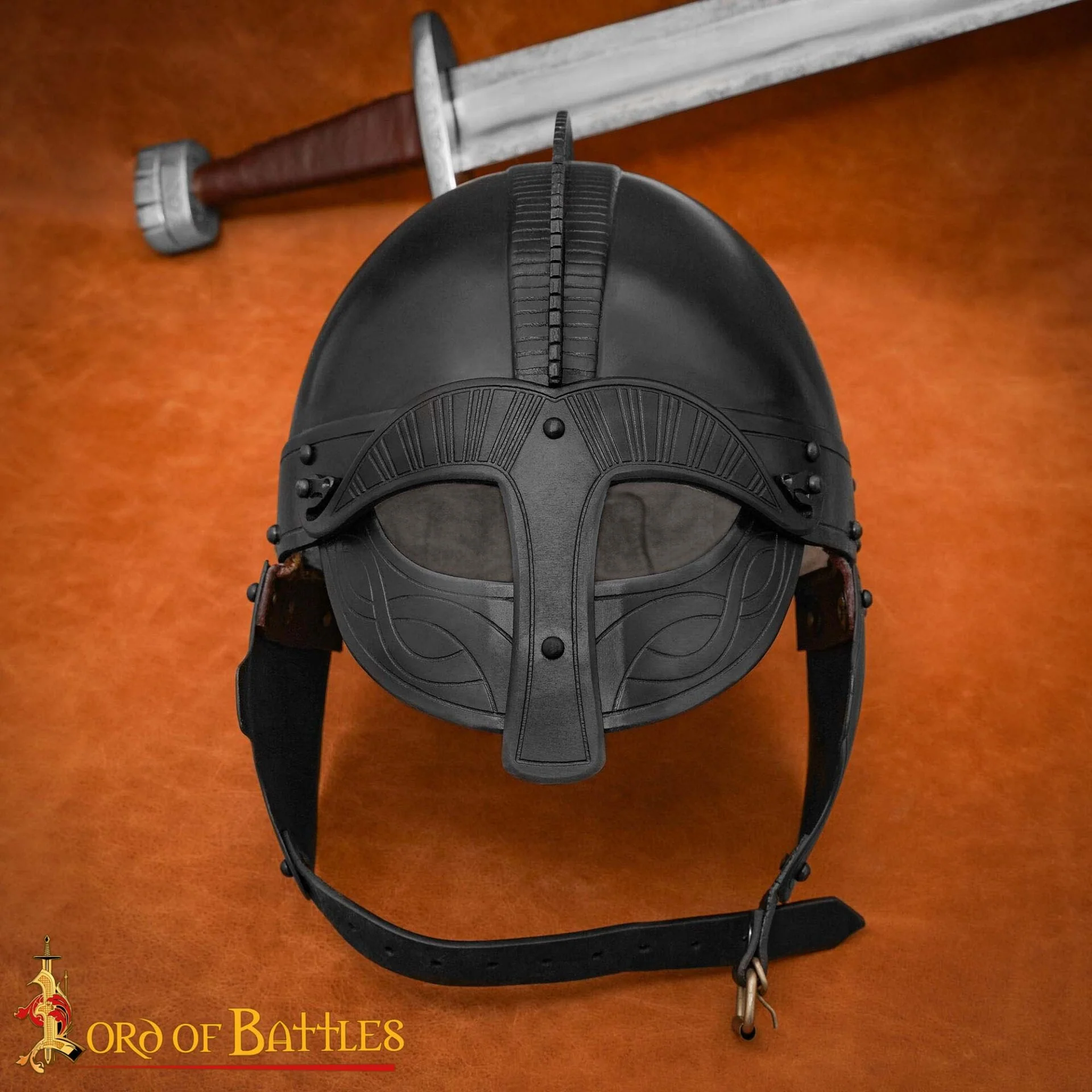Casco de Acero Ennegrecido Inspirado en Viking Vendel con Forro Acolchado Calibre 16 - Image 2