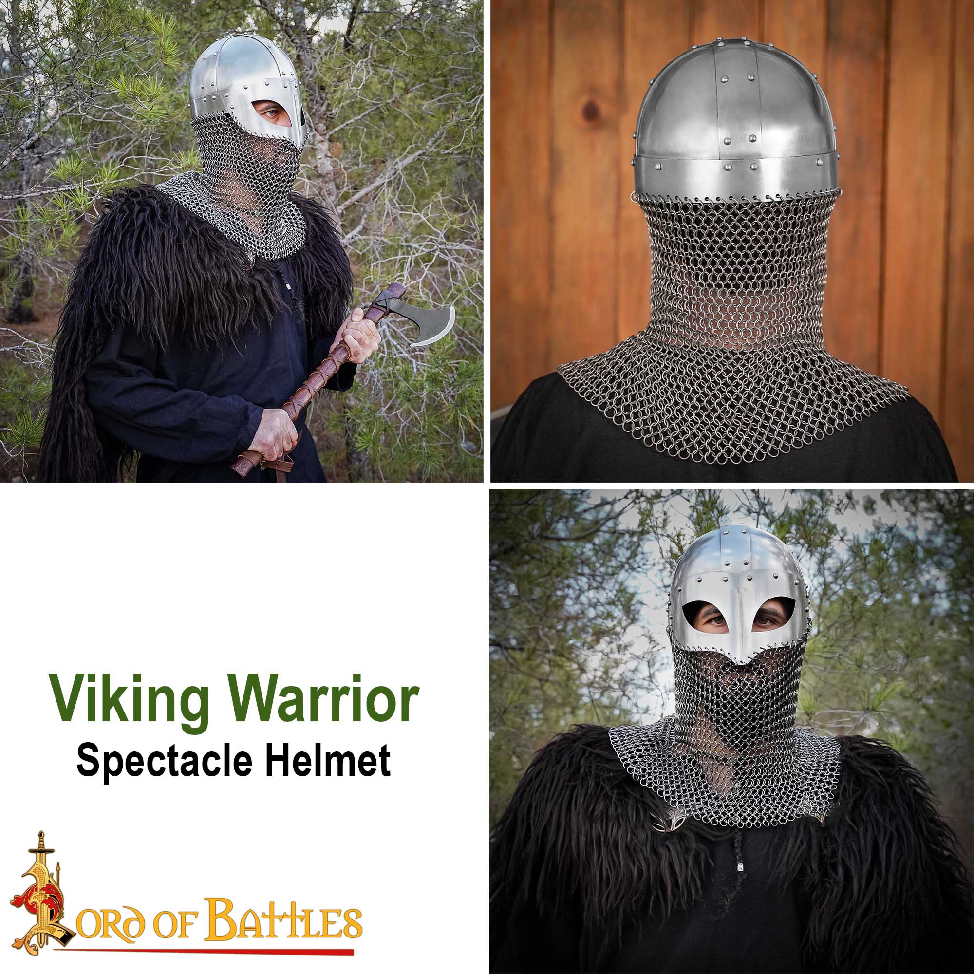 Casco de Gafas Vikingo con Coraza de Cota de Malla de 16 Calibre - Image 8