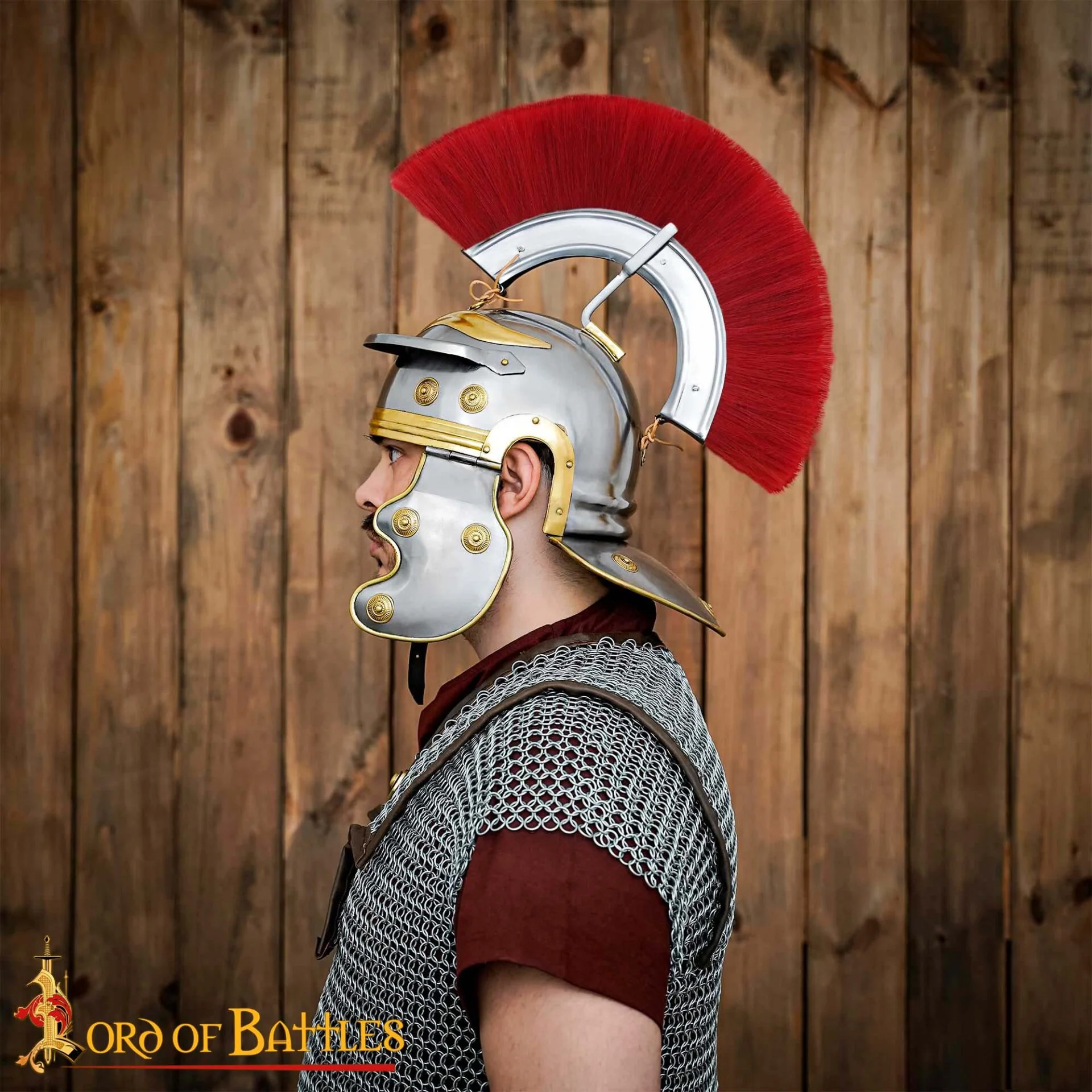 Casco de Galo Imperial Romano del Siglo I con Cresta Roja, Hecho a Mano de Forma Tradicional - Acero y Latón Pulidos - Image 2