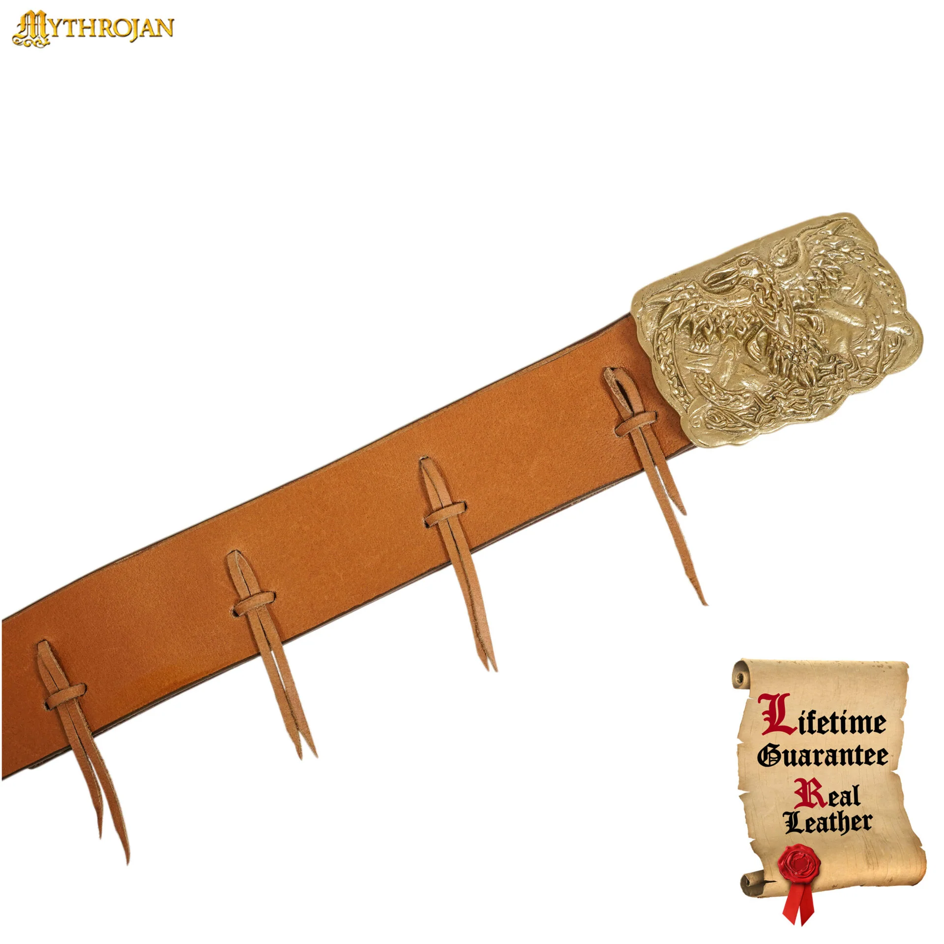 Cinturón Vikingo Urbano Mythrojan con Hebilla de Latón Macizo y Cuero Auténtico con Cuervo de Odín - Image 3