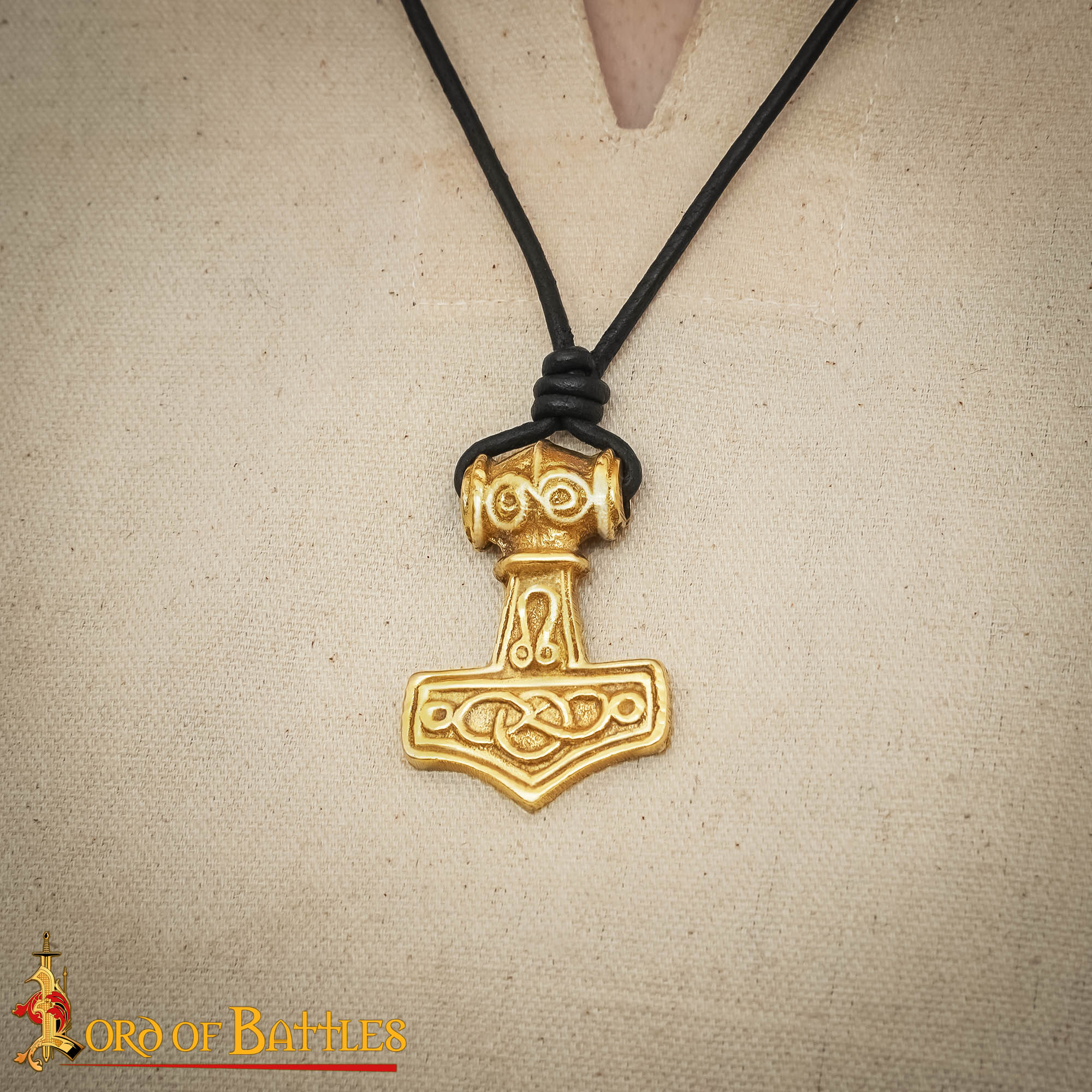 Colgante Mjolnir con Cordón de Cuero - Latón, Martillo de Thor - Image 12