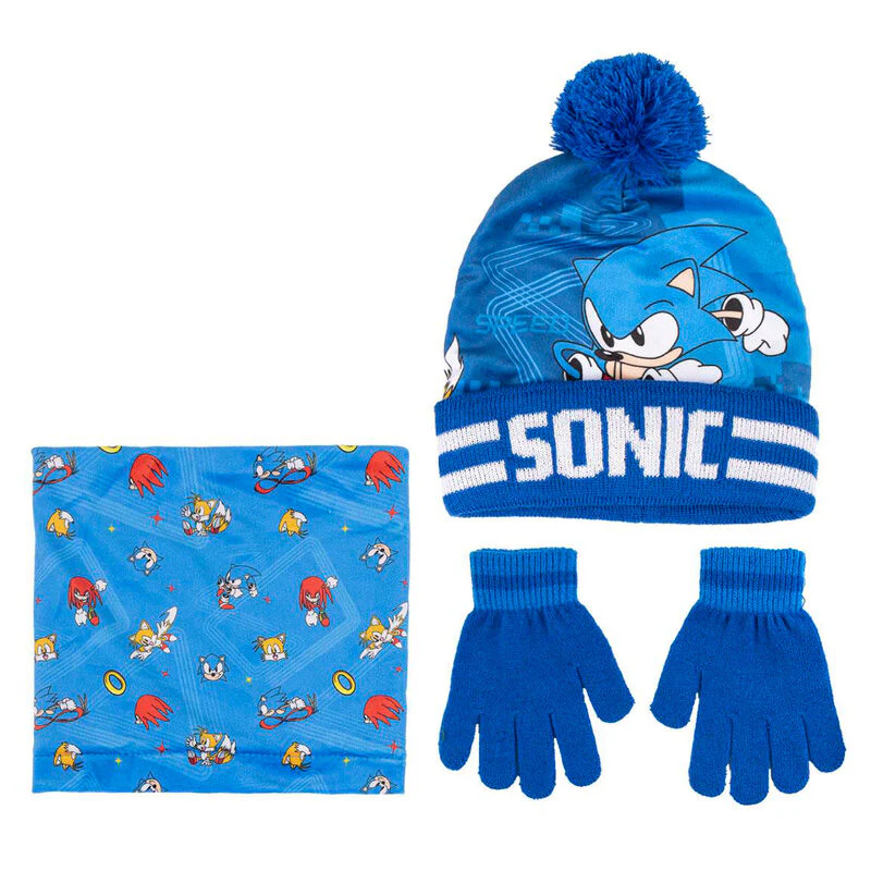 Conjunto Gorro Guantes Braga Cuello Sonic The Hedgehog