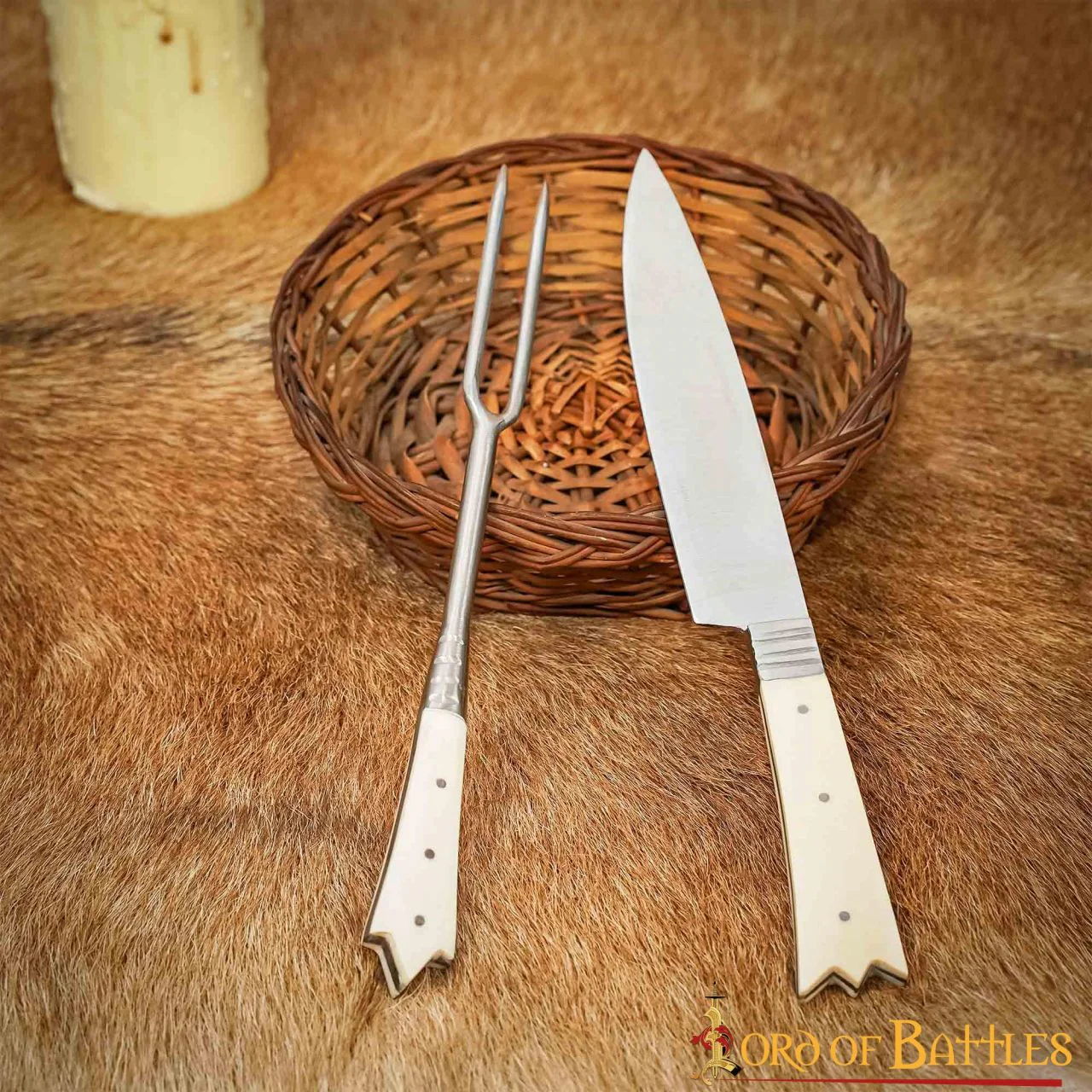 Cubertería Medieval Cuchillo y Tenedor Acero Inoxidable con Mango de Hueso - Image 7