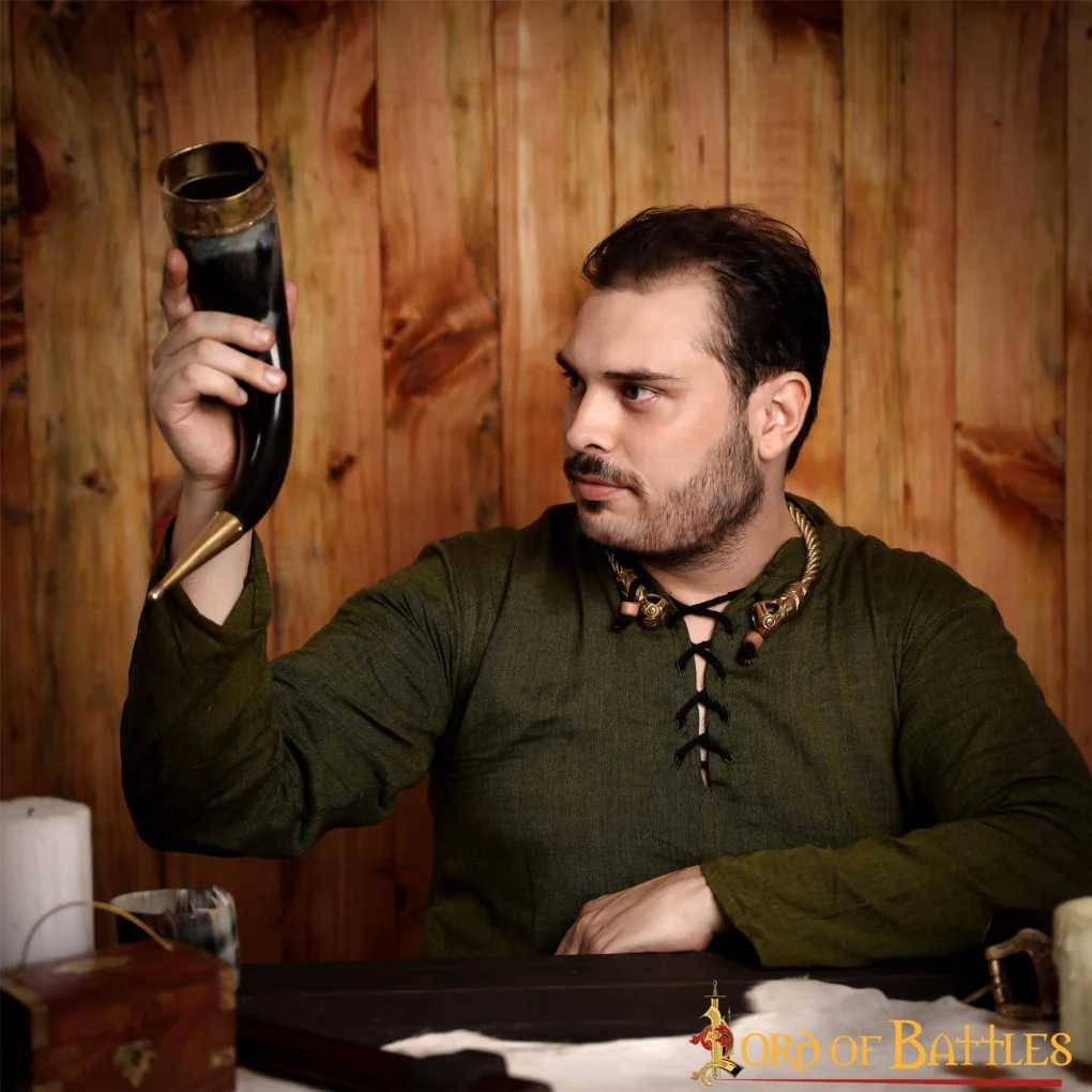 Cuerno Medieval Vikingo para Beber con Accesorios de Latón Puro Cuerno de Buey Auténtico Hecho a Mano - Image 2