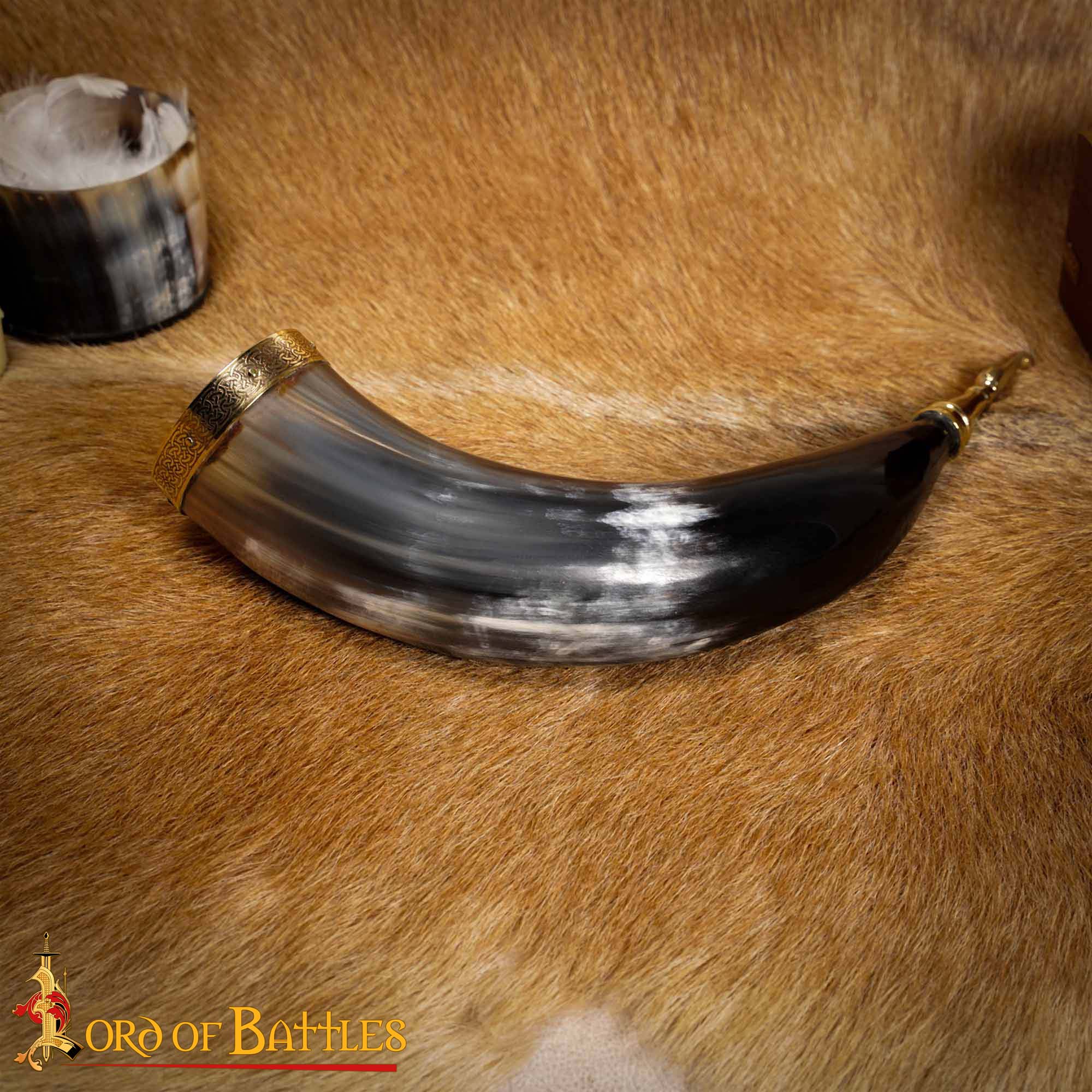 Cuerno para Beber Vikingo Medieval de 300 - 400 Ml con Accesorios de Latón Hecho a Mano con Auténtico Cuerno de Buey - Image 5