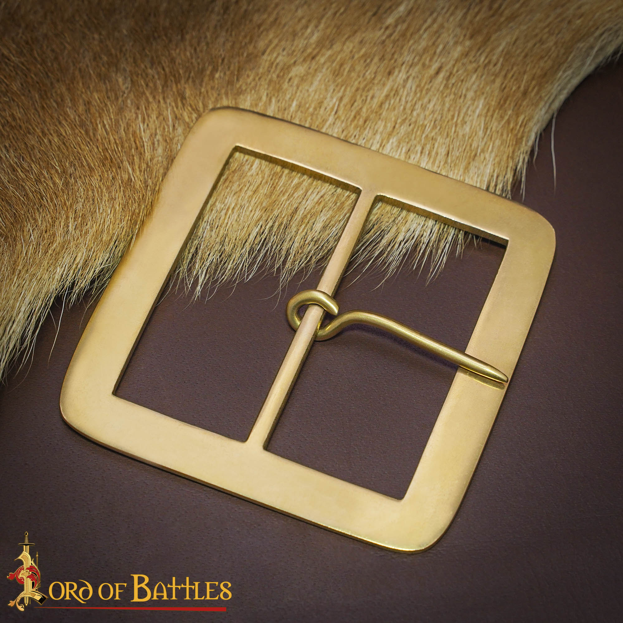 Hebilla Cuadrada Medieval de Latón Macizo - 3.6" para Cinturones Anchos de Cuero y Accesorios de Disfraces - Image 3