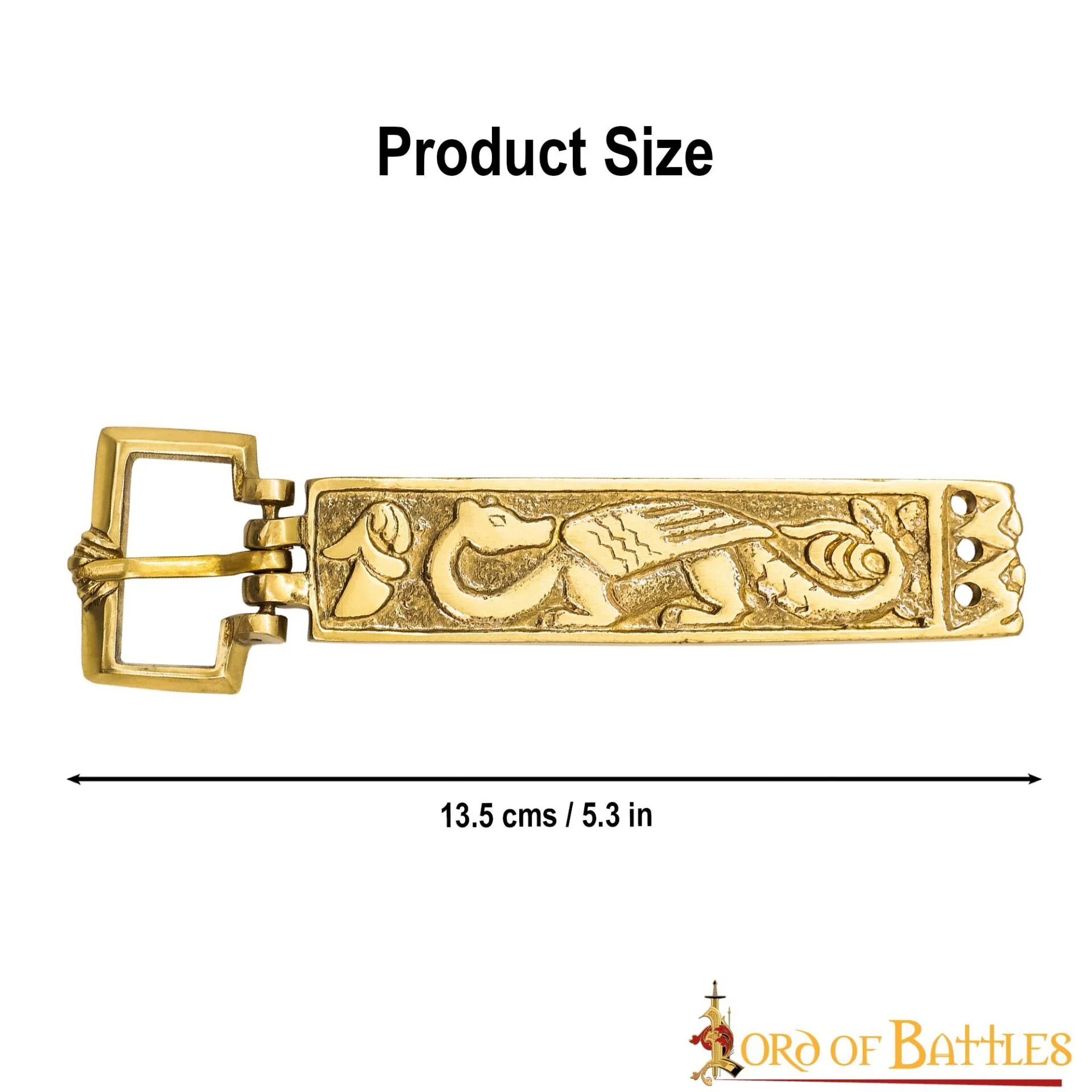 Hebilla de Cinturón Vikinga de Latón Macizo con Forma de Dragón - Diseño Nórdico Grabado - Image 2