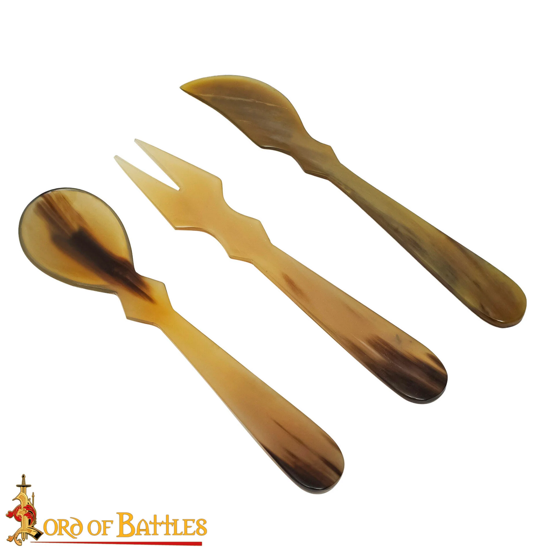 Juego de Cubiertos Medievales de Cuerno - Cuchara, Tenedor y Cuchillo Tallados a Mano - Image 5