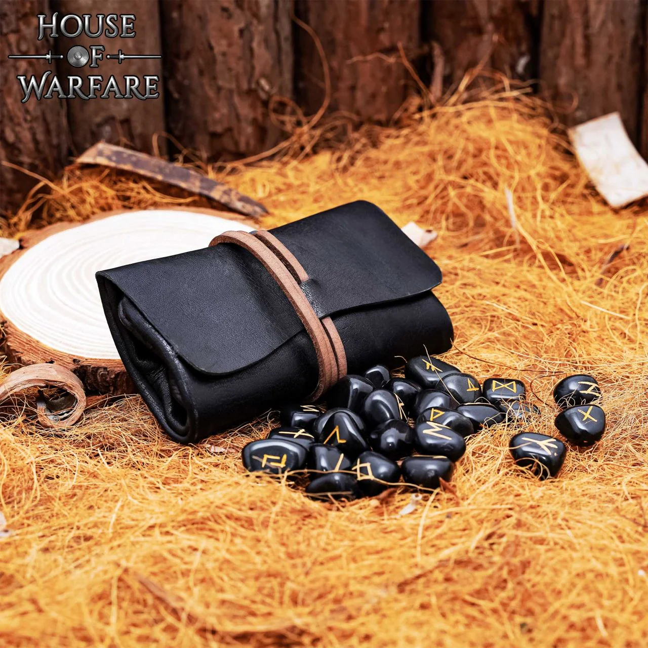 Juego de Piedras Rúnicas Vikingas con Estuche de Cuero Negro - Adivinación y Estrategia Nórdica - Image 2