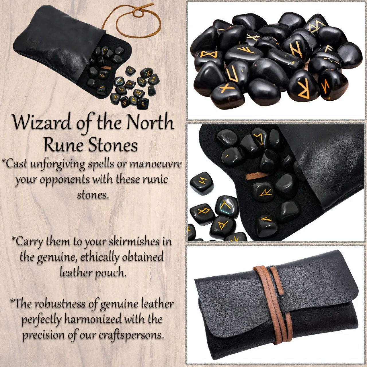 Juego de Piedras Rúnicas Vikingas con Estuche de Cuero Negro - Adivinación y Estrategia Nórdica - Image 4