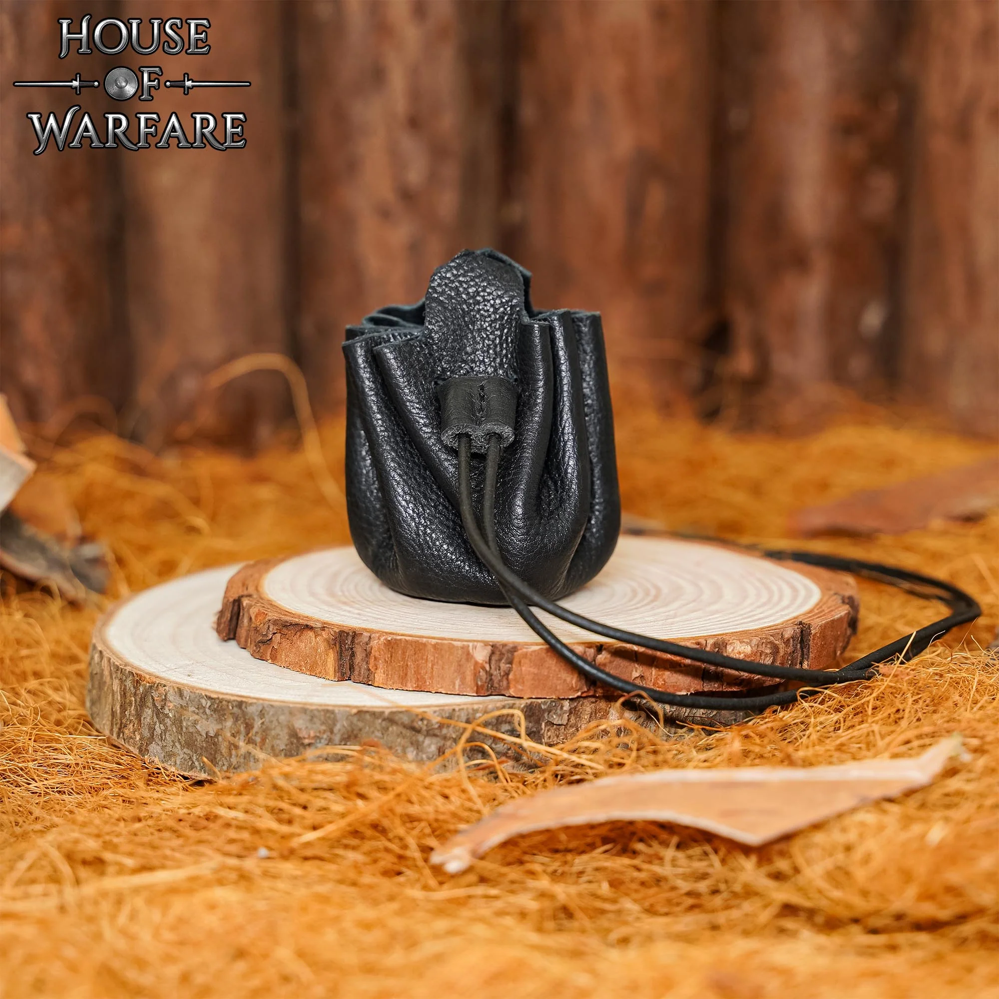 Monedero Pequeño de Cuero - Bolsita Artesanal Negra con Cordón para Monedas, Dados, Joyas
