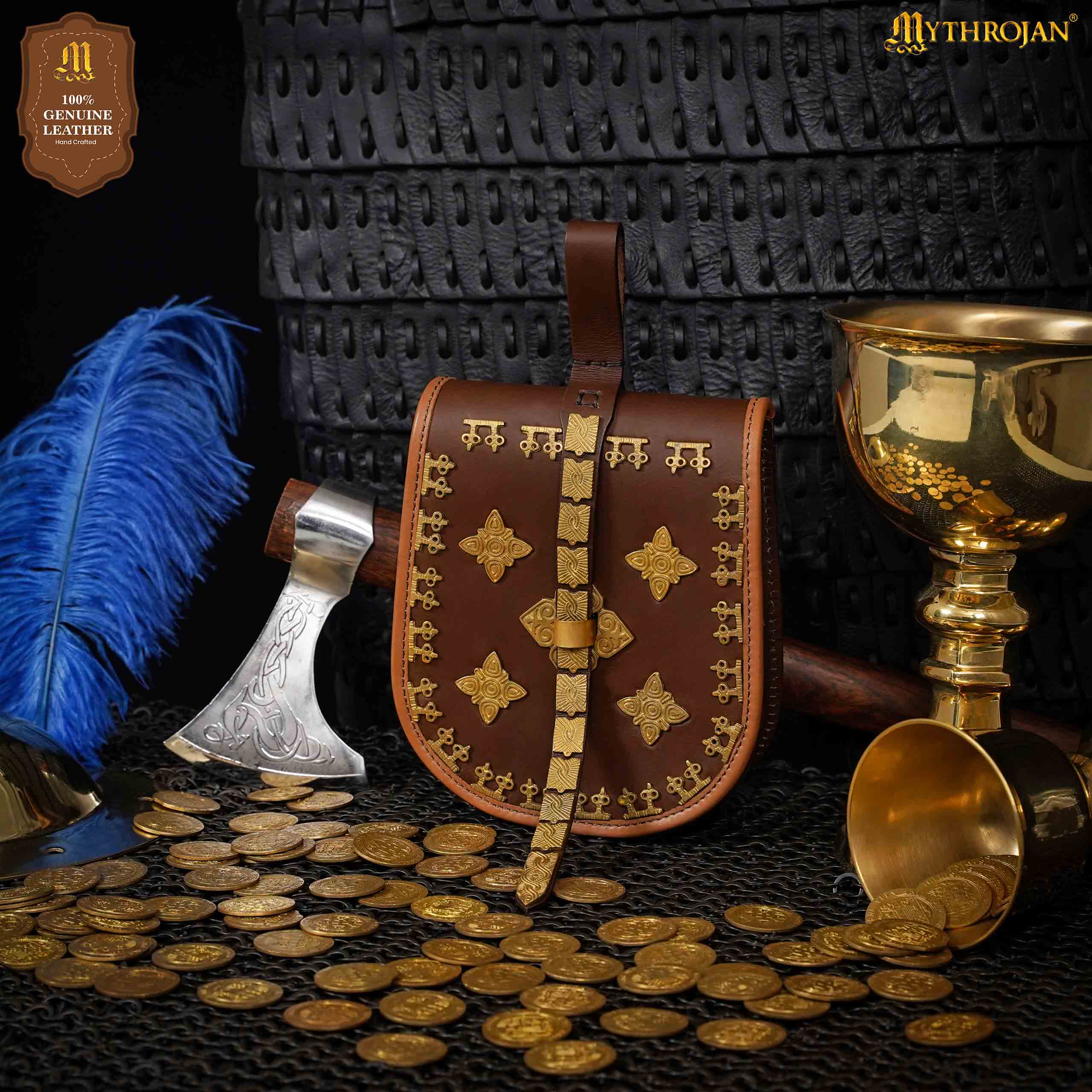 Mythrojan Birka Bolsa de Cuero Vikingo Tarsoly - Bolsa para Cinturón Auténtica Hecha a Mano Basada en Originales Históricos - Accesorio Nórdico de Cuero Auténtico - Image 5