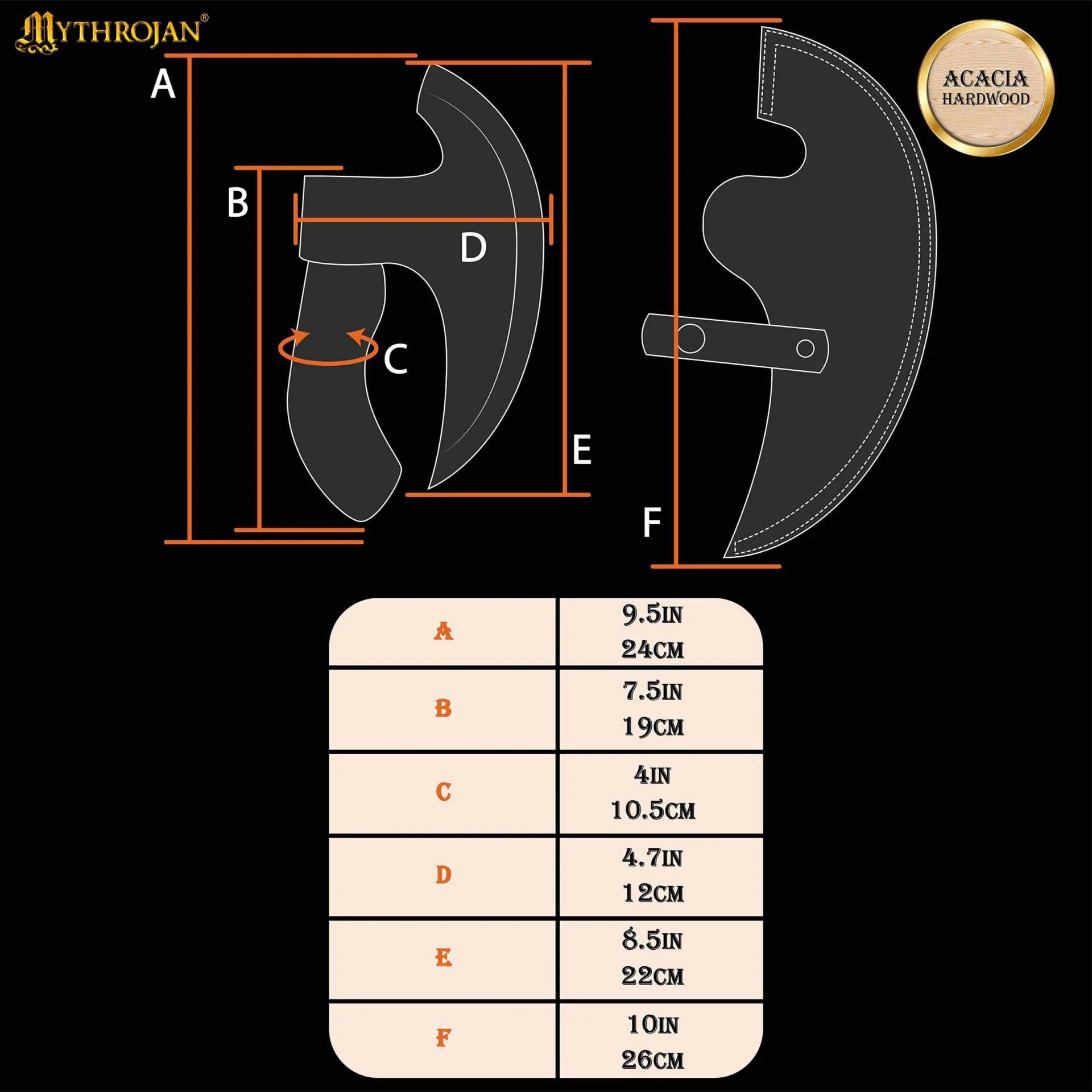 Mythrojan Hacha Vikinga para Pizza - Cortador de Pizza de Acero Inoxidable Forjado a Mano con Mango de Acacia Maciza y Funda de Cuero - Grabado Celta - Caja de Regalo - Image 14