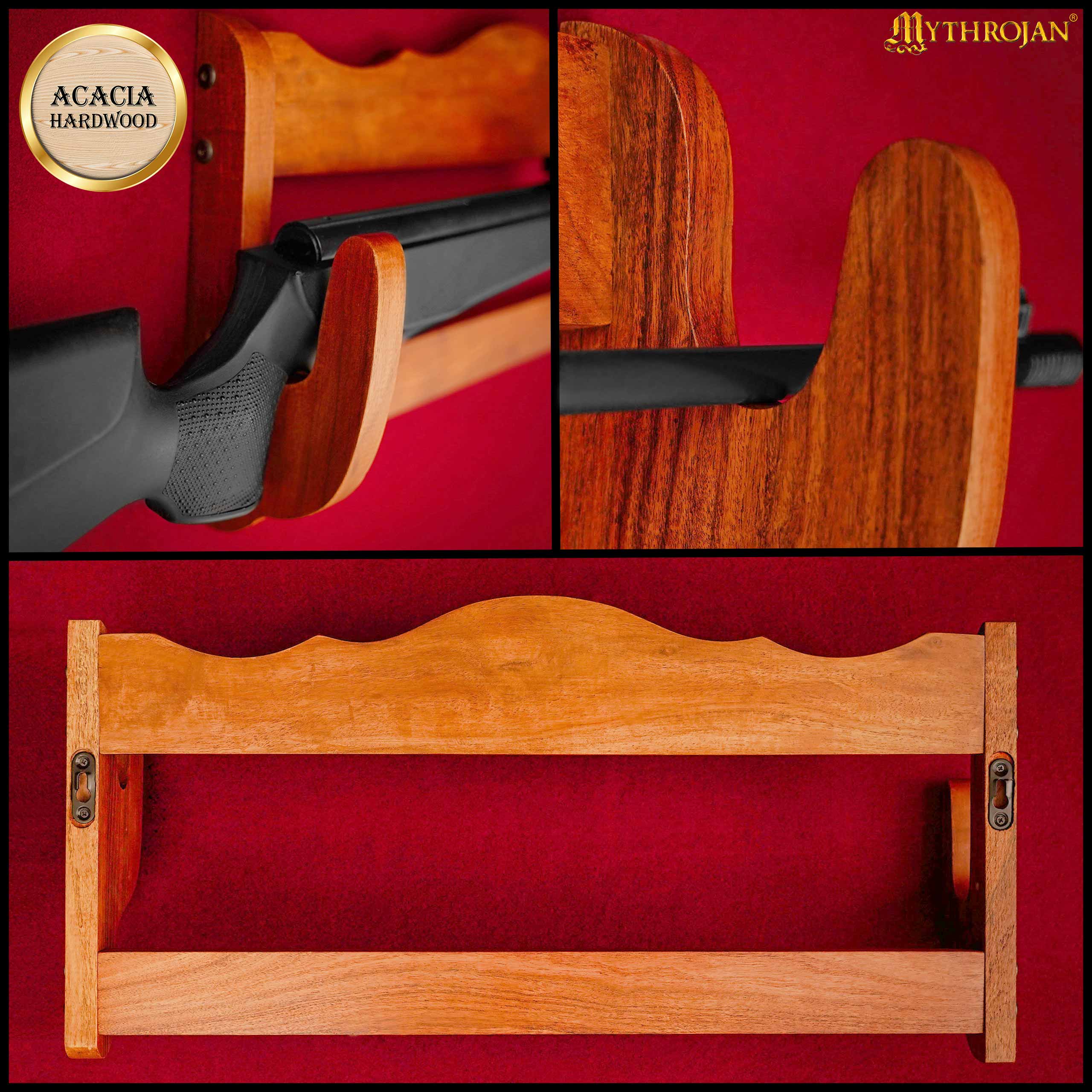 Mythrojan Sólida Madera Dura Pistola Rifle Display Wall Mount Stand 24 "x5.1 "x11.2" - Image 5