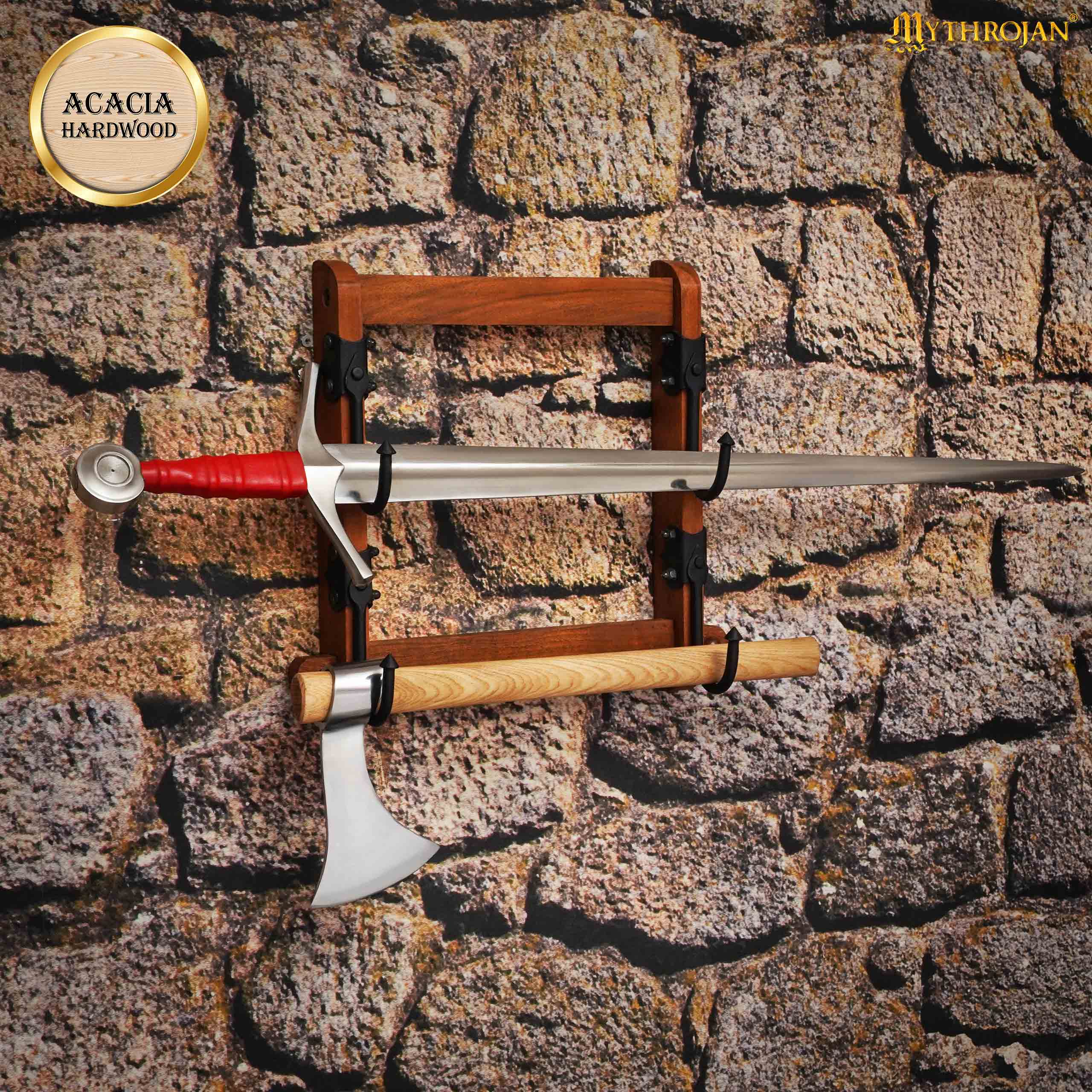 Mythrojan Soporte de Dos Niveles de Madera Maciza con Ganchos de Hierro - Image 5