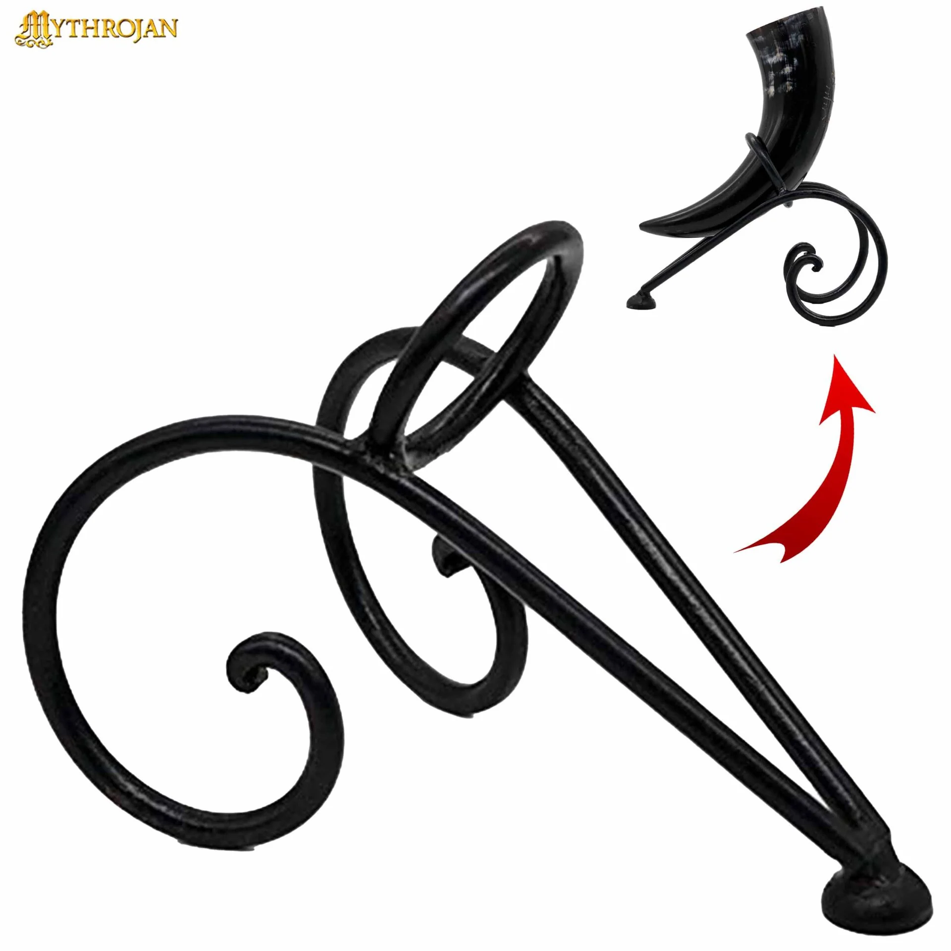 Mythrojan Soporte de Hierro Forjado a Mano para Cuerno de Cerveza Vikingo - Black Ale Horn Stand - Image 7