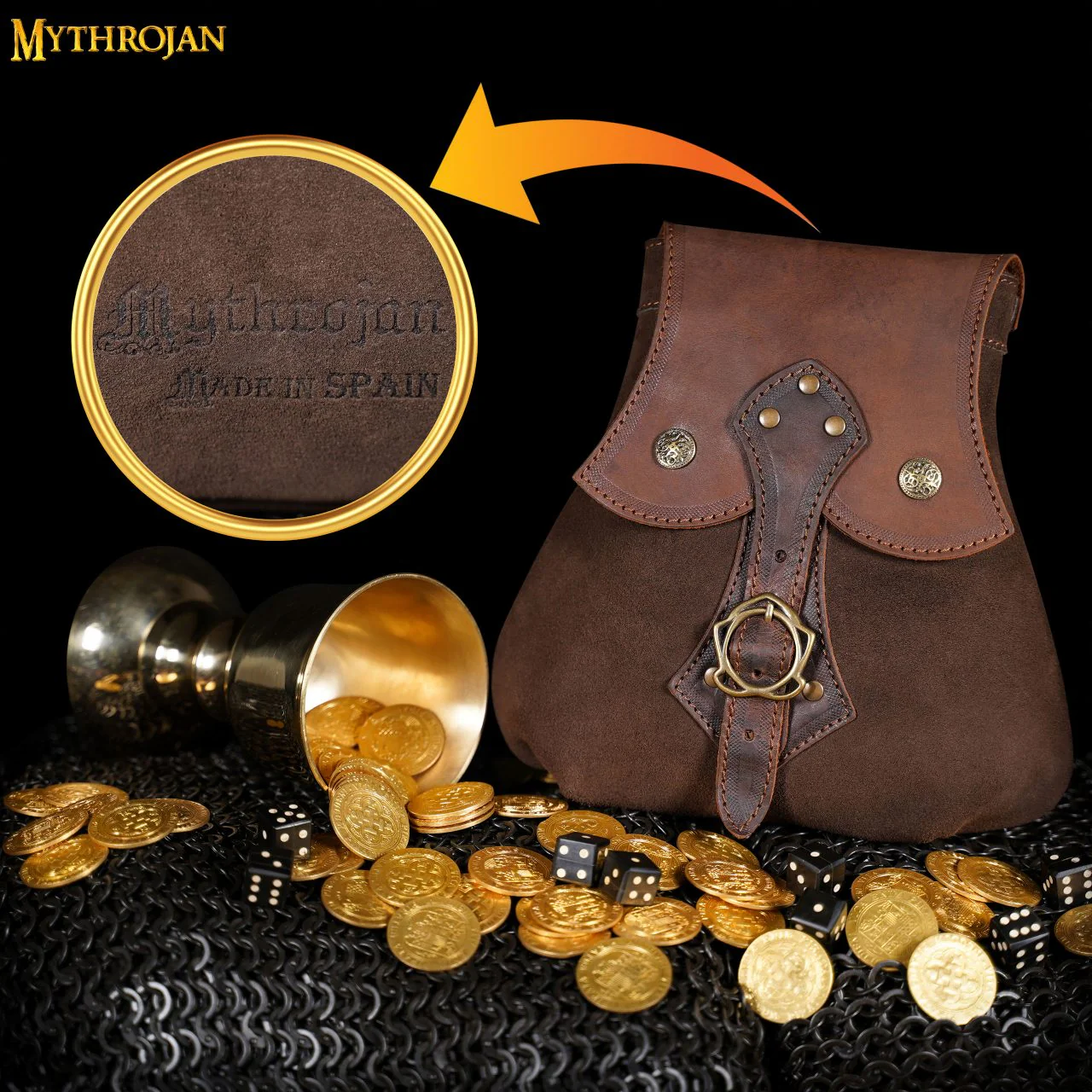 Mythrojan "stalwart Warrior" Bolsa de Cuero para Larp, Cosplay Medieval Sca Marrón, 8"×8 - Image 4