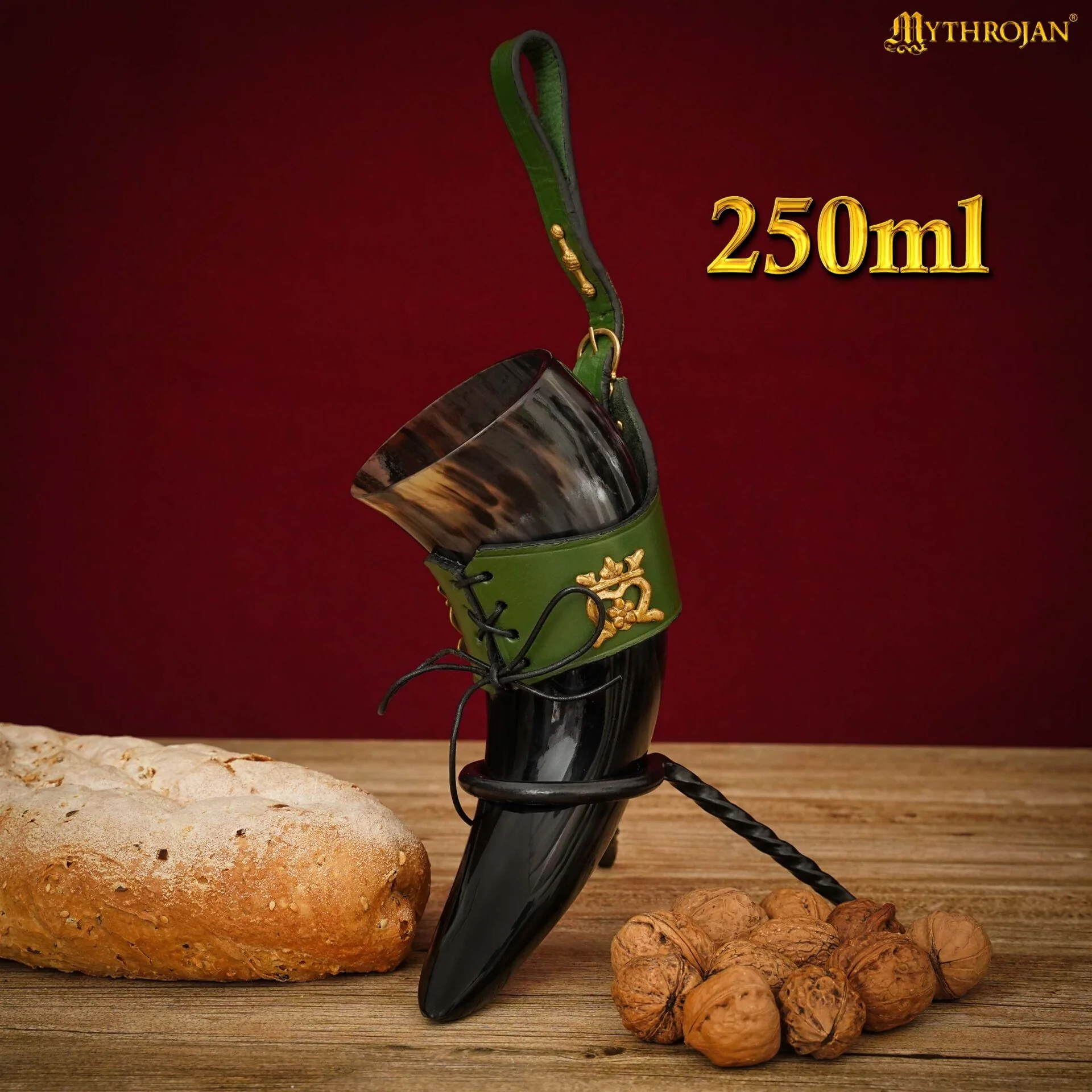 Mythrojan The Elegant Lady 250 Ml Cuerno Vikingo para Beber con Funda de Cuero Verde - Image 3