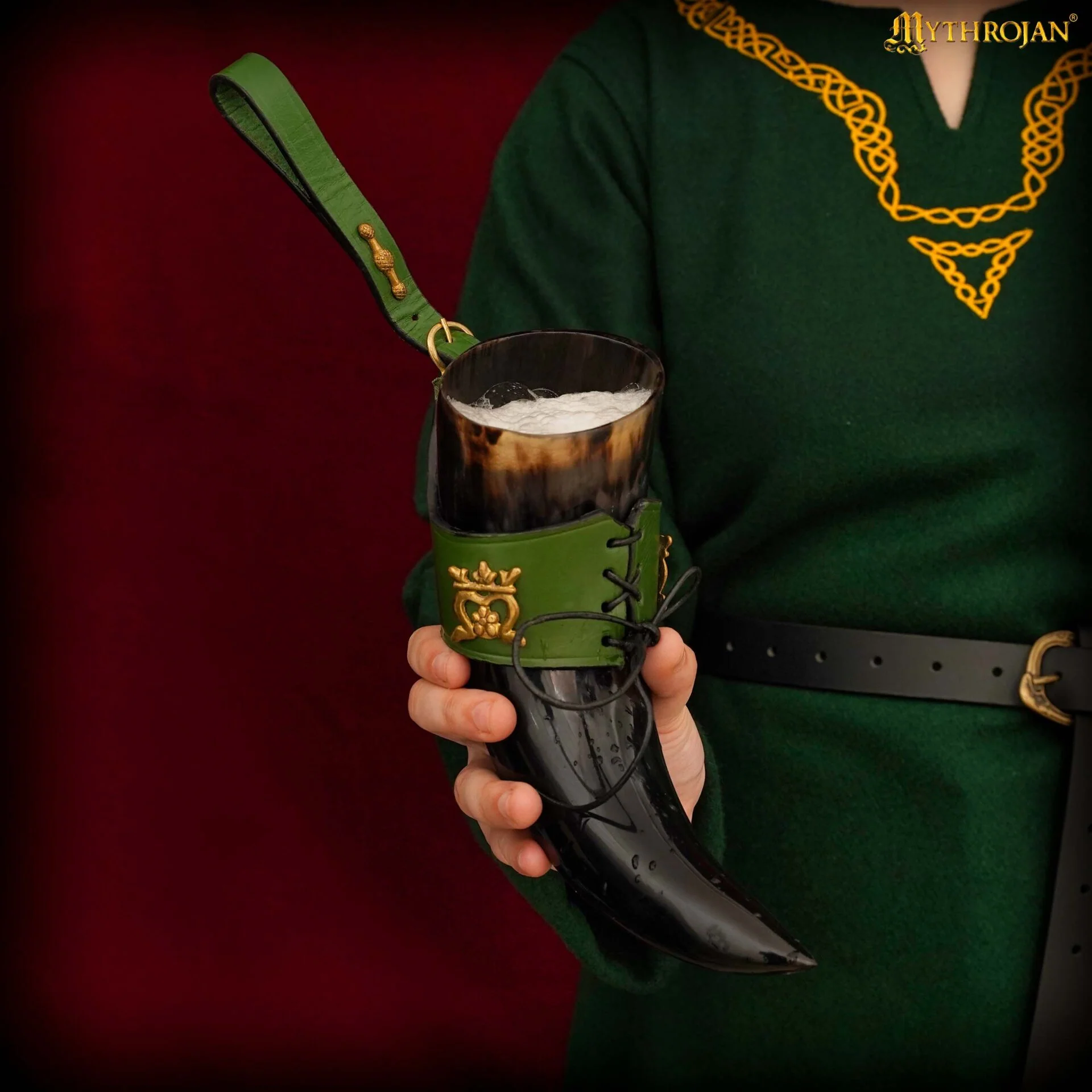 Mythrojan The Elegant Lady 250 Ml Cuerno Vikingo para Beber con Funda de Cuero Verde - Image 5