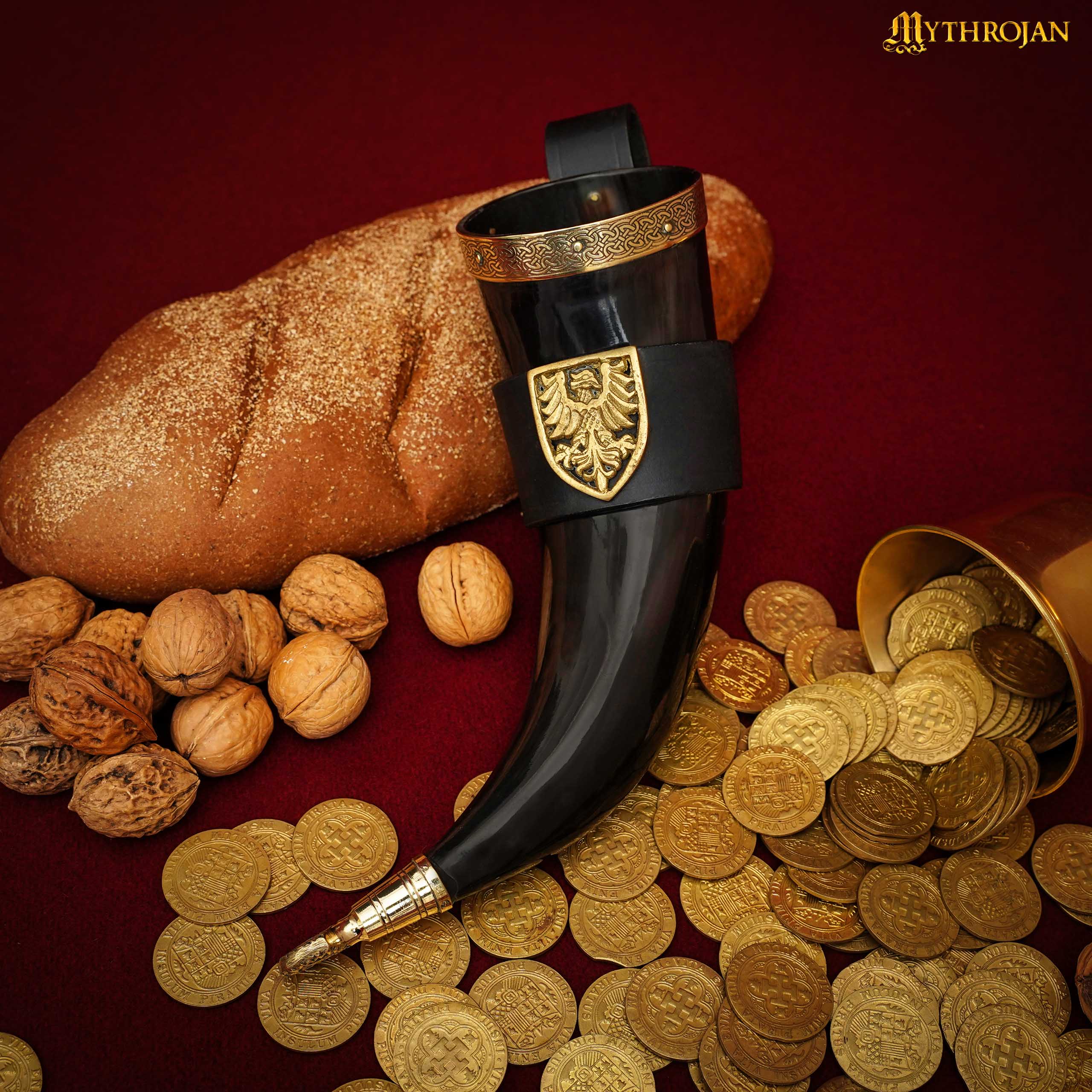 Mythrojan The Tournament Champion - 350 Ml Viking Drinking Horn con Soporte de Cuero Negro - Image 4