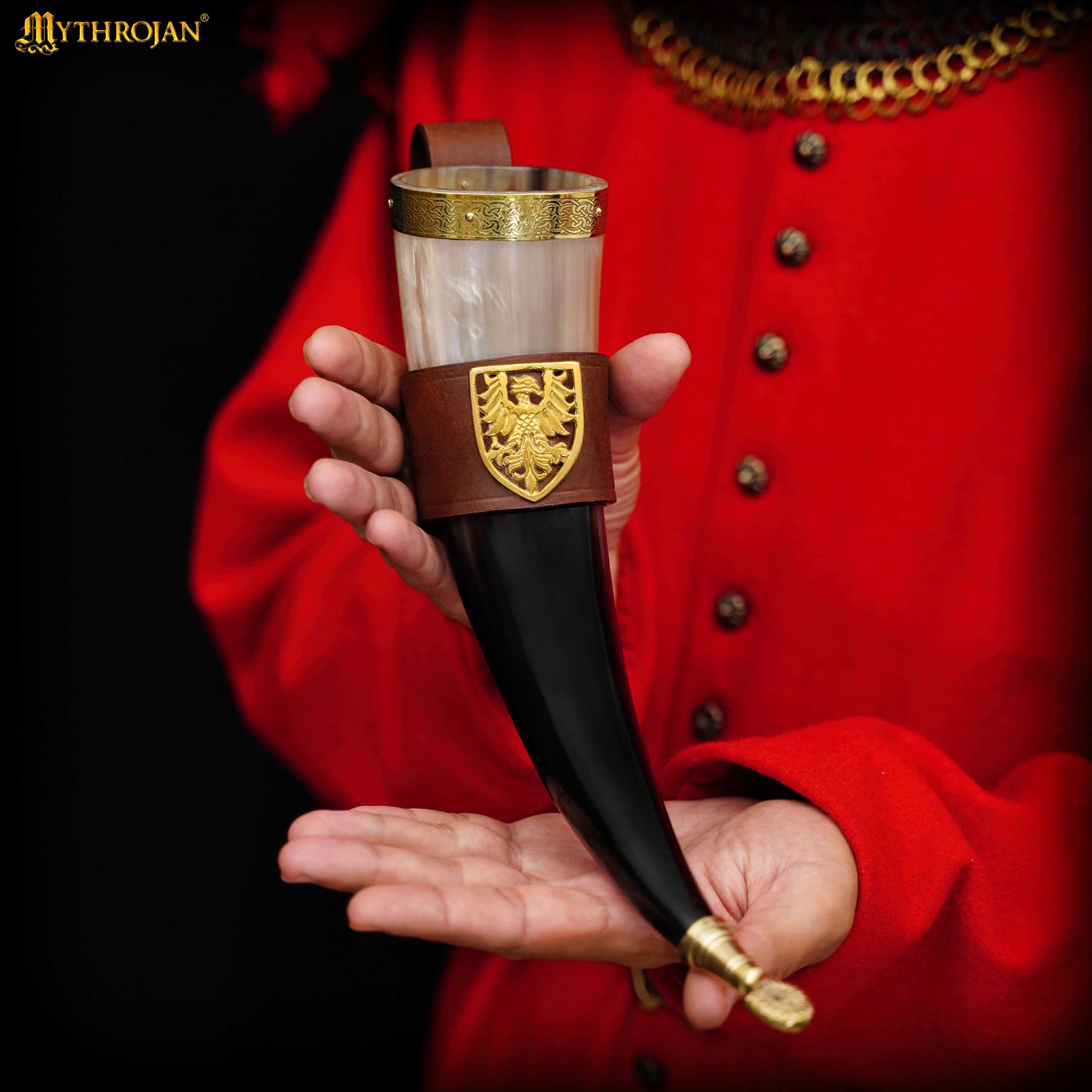 Mythrojan The Tournament Champion - Viking Drinking Horn 350 Ml With Brown Leather Holder Authentic Medieval Inspired Viking Wine/mead Mug - Polished Finish - Image 6
