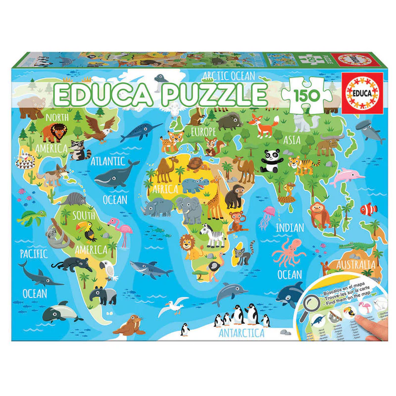 Puzzle Mapamundi Animales 150Pzs