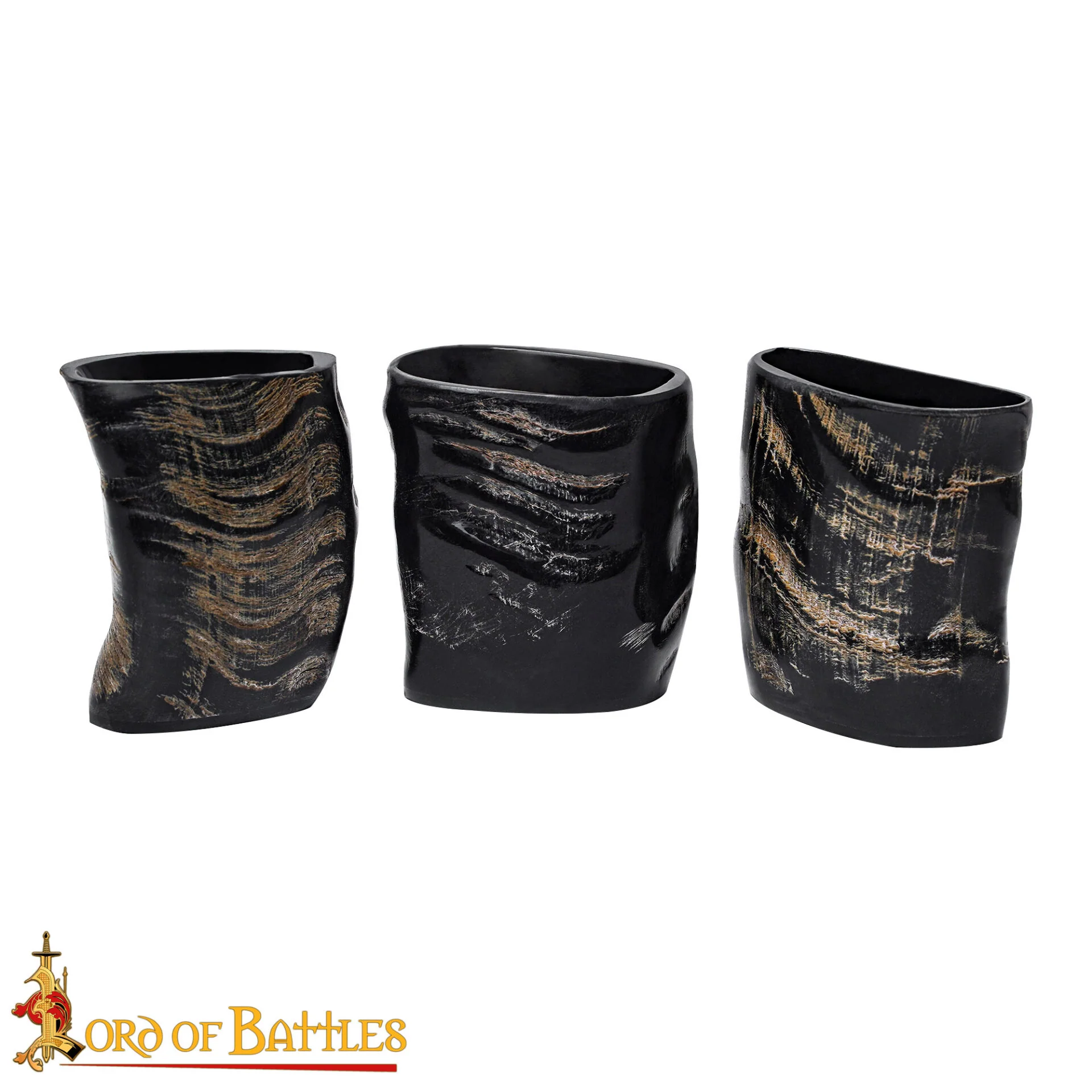 Set de 3 Vasos Medievales Vikingos de Cuerno de Búfalo Genuino Hechos a Mano - Image 4