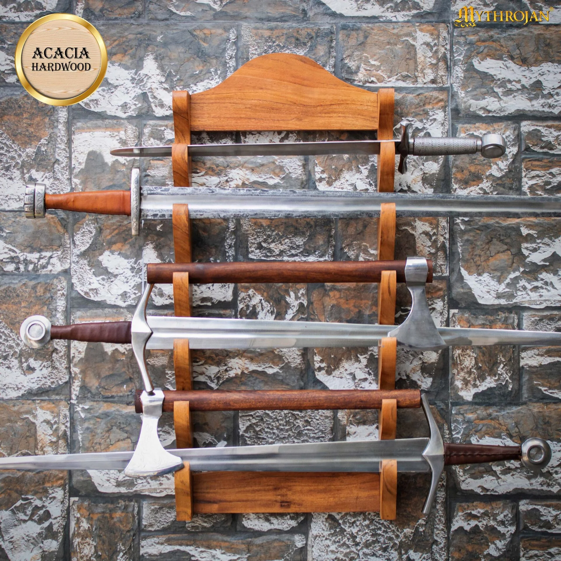 Soporte de Madera para Espadas de Un Nivel | Estante de Madera Maciza con Acabado Natural | Exposición de Armas Medievales y Victorianas - Image 11