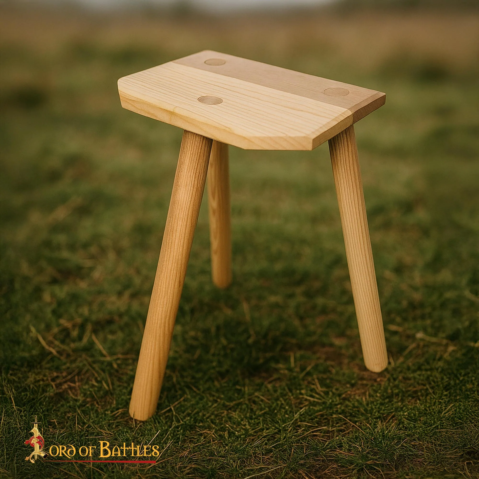Taburete Medieval Artesanal de Madera de Fresno - Image 4