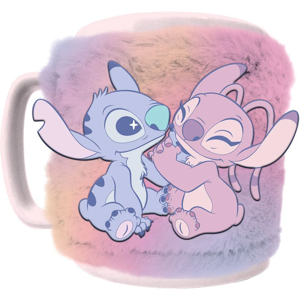 Taza Funda De Peluche Angel & Stitch Disney 440Ml